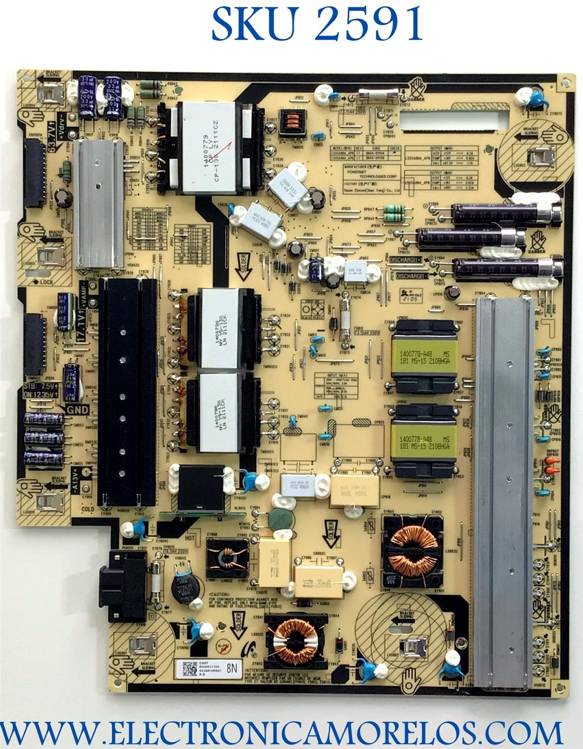 FUENTE DE PODER PARA TV SAMSUNG QLED / NUMERO DE PARTE BN4401114A / L55SA8NA_APN / BN44-01114A / NUMERO DE PANEL / CY-TA055FMEV1H / CY-TA050FLNV1H / DISPLAY V500DK4-Q01 / MODELOS QN50QN90 / QN50QN90AAFXZA DA01 / QN50QN9DAAFXZA DA01 / QN55QN85AAFXZA BA01